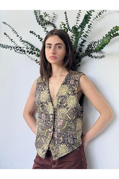 Retrobird V-Neck Five-Button Classic Women's Vest - Multicolor