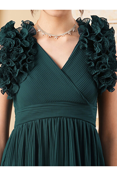 Mish By Styli Surplice Wrap Neck Maxi Dress with Ruffle Detailing