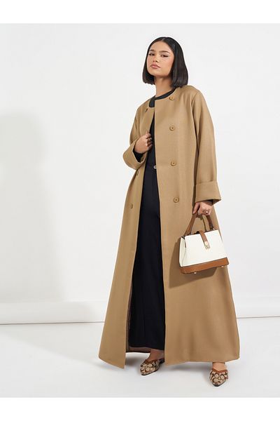 Styli Tweed Maxi Abaya with Button Detail