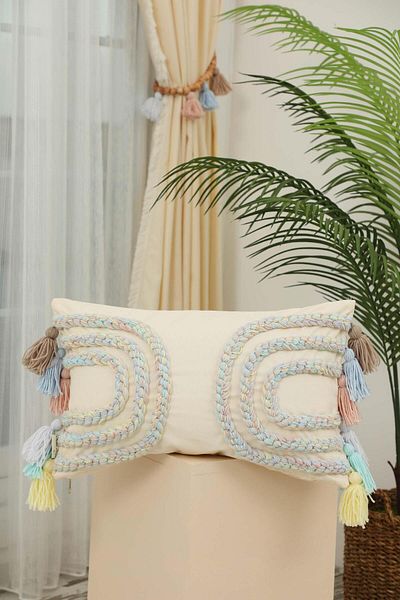 Aisha's Design Handmade Knitted and Tassel Detailed Bohemian Decorative Throw Pillow Cover, K-389