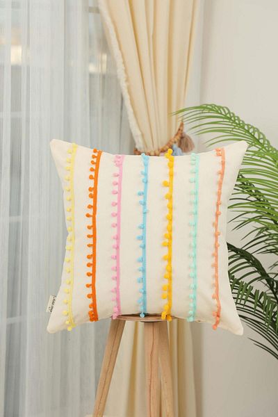 Aisha's Design Colorful Pompom Special Design Decorative Throw Pillow Cover,K-392