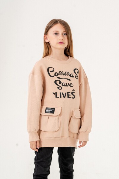 GİYİCEM DEVOJČIČKA SWEATSHIRT SA TRI NITI, DŽEPOVIMA I ŠTAMPOM NA PREDNJOJ ST...