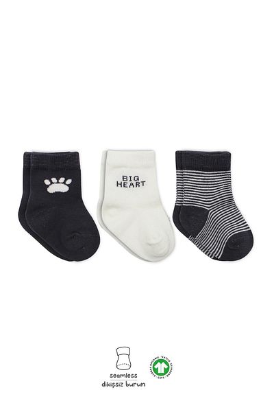 Bistyle Bistil Organic Seamless 3-Piece Paw Combed Cotton Socket Baby Socks 0-3 Months