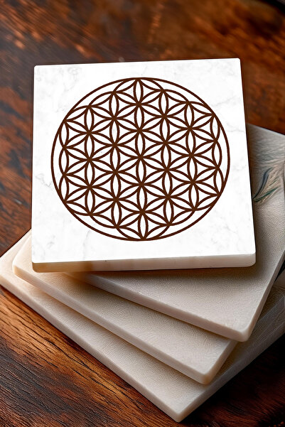 Pinecone Flower of Life Stone Coasters Desktop Protective Coasters 4 Piece Set 10x10cm Stone Coasters