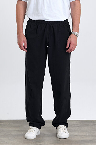 MAXIMILLIAN Ανδρικό παντελόνι με φαρδιά εφαρμογή ΜΑΥΡΟ λινό μείγμα