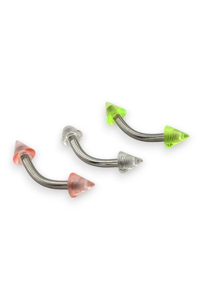 Solfera Colorful Set of 3 Pointed Acrylic Tips - Surgical Steel, Banana Eyebrow, Rook Piercing P484