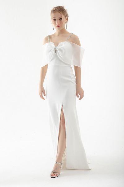 Lafaba Langes Abendkleid aus Netzstoff mit weißen Steinträgern für Damen
