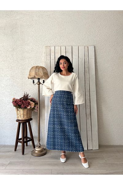 KÜÇÜĞÜM BUTİK Fusta lungă din tweed albastru indigo