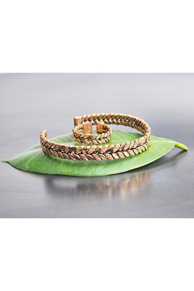 Zinnun Bakır Bilezik Burma Yüzüklü Taşlamalı