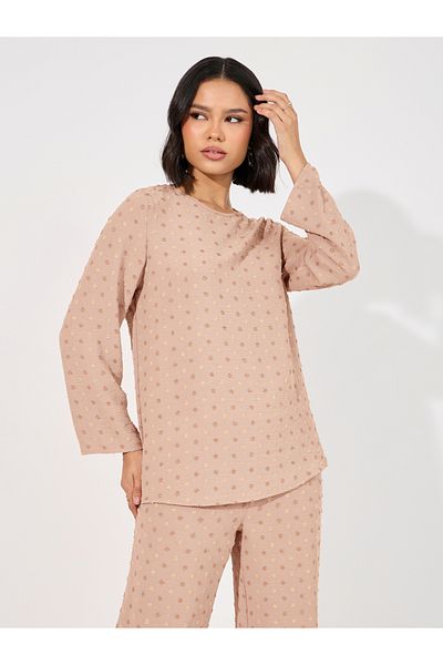 Styli Dobby Longline Top & Wide Leg Pants Modest Set