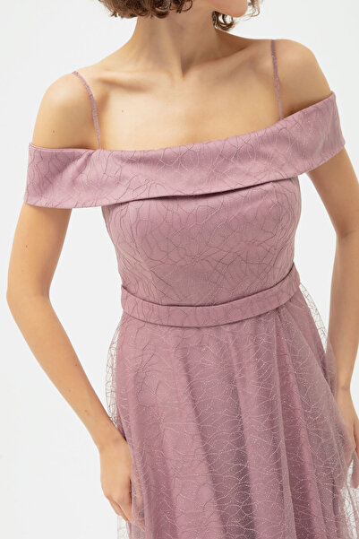 Lafaba Női levendula csónaknyak ezüstös hosszú estélyi ruha