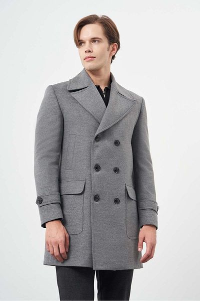 İmza Γκρι Slim Fit Διπλό Πανωφόρι - Κολάρα, Μονό Σχιστό, Πλήρης Φόδρα 1005245151