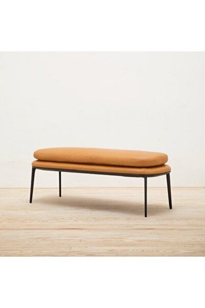 SCY Duplici Özel Tasarım Metal Ayak Turuncu Deri Kılıf Lüx Dekoratif Puf Bench