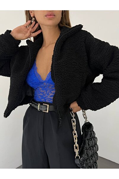 MY DEPO Palton de miel din pluș, căptușit pentru femei