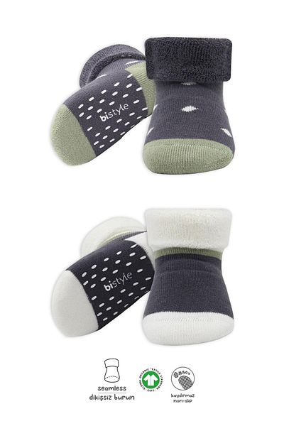 Bistyle Bistil Organic Seamless 2-Piece Polka Dot Non-Slip Towel Socket Baby Socks