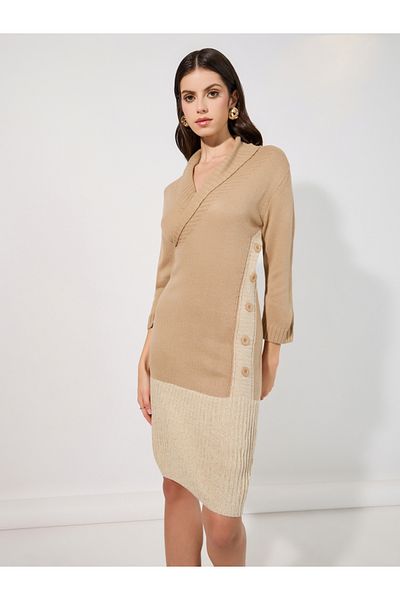 Styli Contrast Hem Knit Sweater Dress
