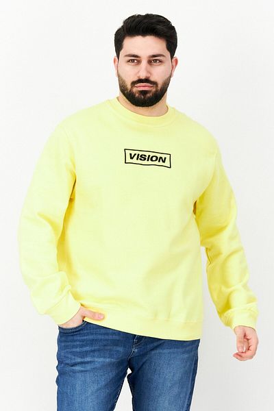 Vision Street Wear Men Crew Neck Embroidered Logo Long Sleeves Sweatshirt, Yellow