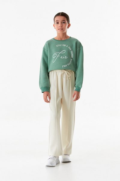 Fulla Moda Straight Girl's Trousers with Laced Waist and Grassy Front