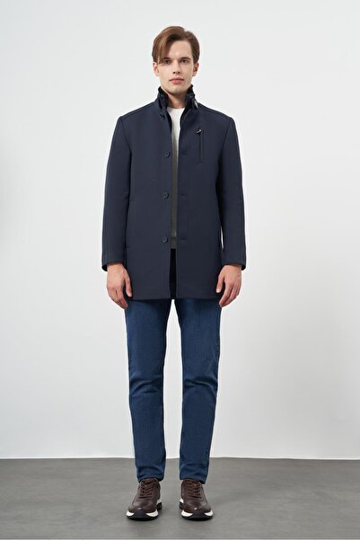 İmza Темно-синій Slim Fit Classic пальто - каше, хутряний комір, прямий розріз, повна підкладка 1005245102