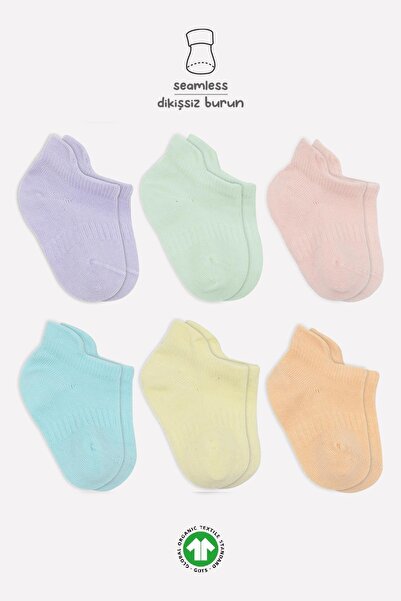 Bistyle Bistil Kız Erkek Bebek Organik 6lı Çocuk Sneakers Çorap