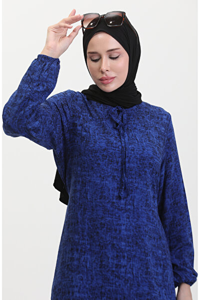 sefamerve Viskon Uzun Kol Elbise 6677-02 Saks