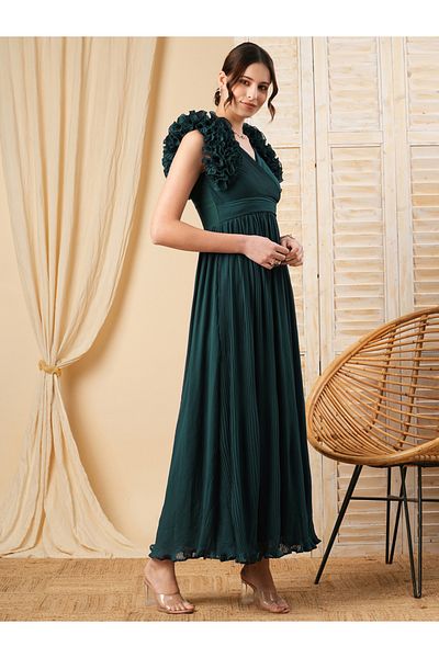 Mish By Styli Surplice Wrap Neck Maxi Dress with Ruffle Detailing
