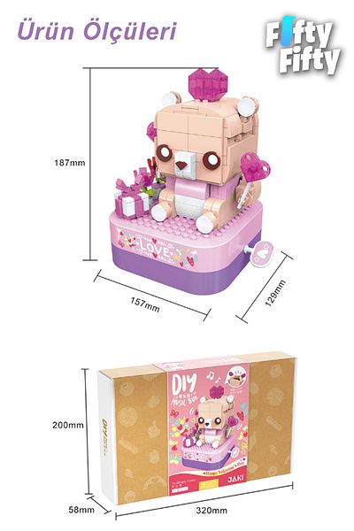 Vagonlife Jaki Music Boxed Teddy Bear - 405 Piece Toy Building Set Jk1306-Ffjk1306