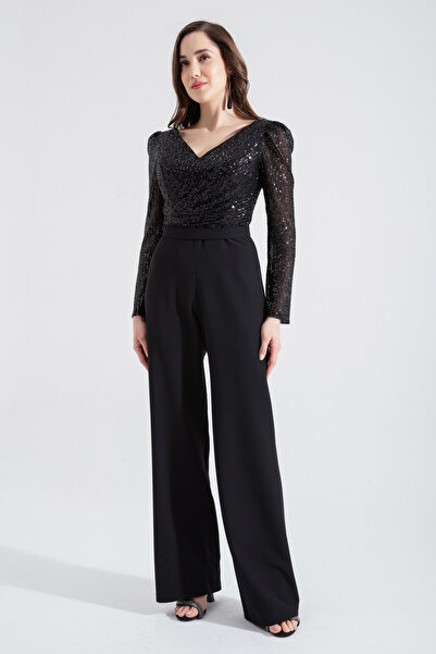 Lafaba Women's Black Sequined Evening Dress Jumpsuit