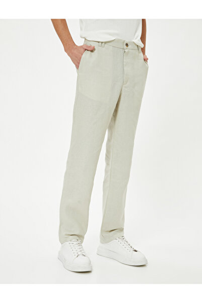 Koton Slim Fit-Chinohose aus Leinen – geknöpftes Taschendetail
