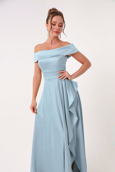 Lafaba Rochie de seară din satin și rochie de absolvire de damă, albastră