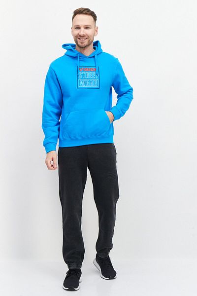 Vision Street Wear Men Hood With Drawstring Long Sleeve Embroidered Logo Sweatshirt, Blue