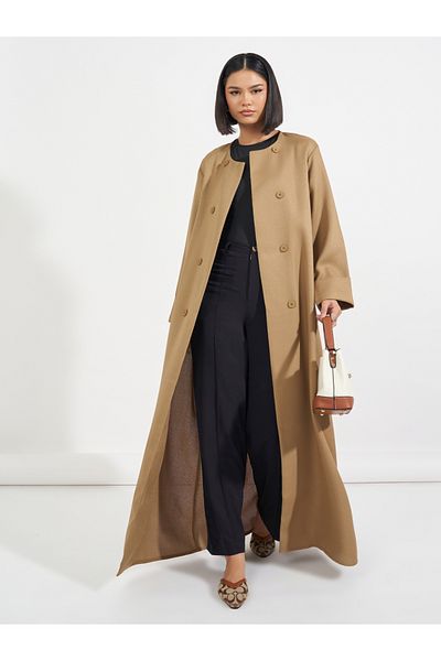 Styli Tweed Maxi Abaya with Button Detail