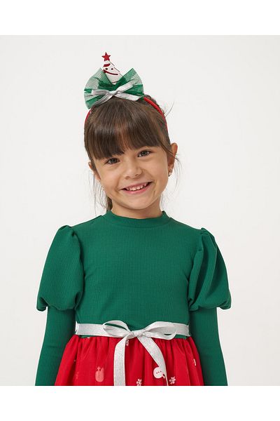 Minipodyum Girl's Balloon Sleeve Crowned Tulle New Year Dress