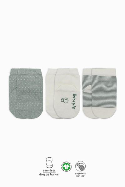 Bistyle Bistil Organic Seamless 3-Piece Polka Dot Non-Slip Combed Cotton Socket Baby Socks 0-3 Months