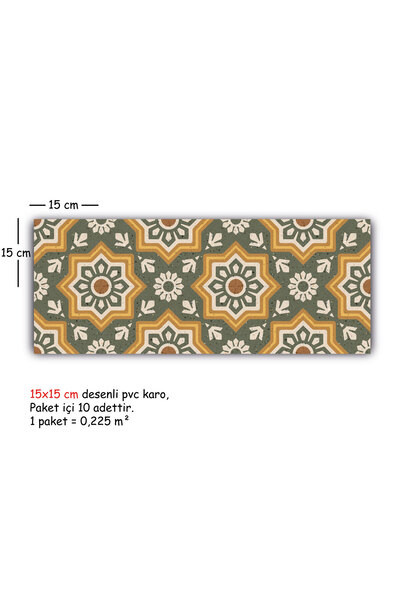 TİNK Kendinden Yapışkanlı Yeşil Yıldız Metraj Desenli Pvc Karo 15x15 Cm 10'lu Paket