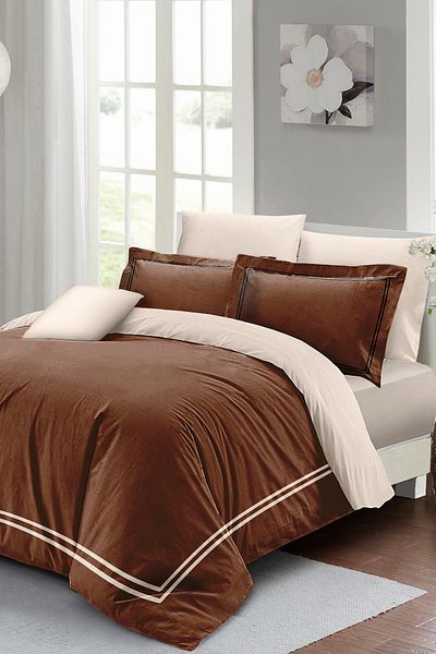 MonoHome Σετ Παπλωματοθήκη King Size Διπλό - 100% Luxury Cotton Satin, Coffee 220x240cm