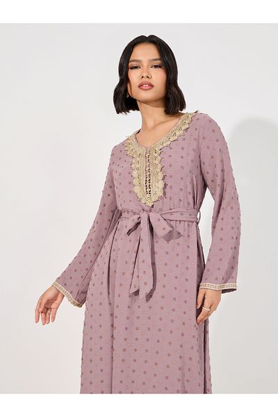 Styli Dobby Jalabiya with Neck Decor