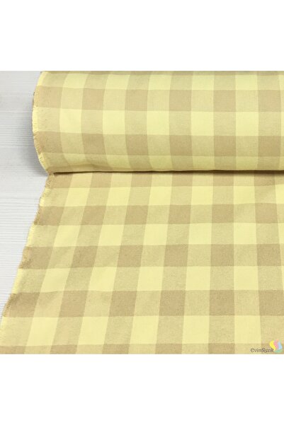 Renk Tekstil Sarı Ekose Döşemelik Keten Kumaş