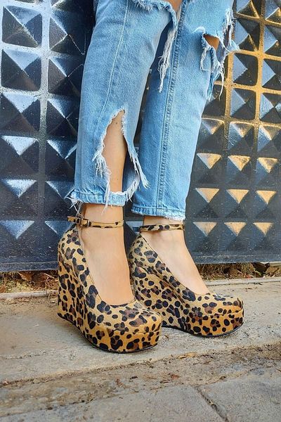 Ayakkabı Ateşi Cizme cu toc cu pană cu model leopard Pihu
