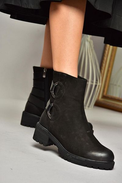 Fox Shoes Τ 654047101   Μαύρα γυναικεία μποτάκια Nubuck από γνήσιο δέρμα