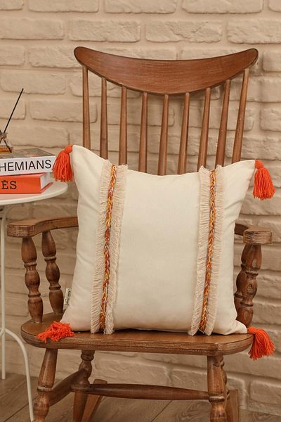Aisha's Design Handmade Knitted and Tassel Detailed Bohemian Decorative Throw Pillow Cover, K-394