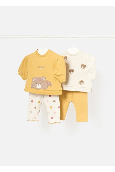 MAYORAL Yellow 4-Piece Set for Baby Girl - Top and Bottom Set 2786