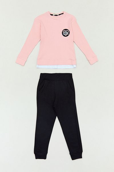 Fulla Moda Embroidered Crew Neck Jogger Girl's Suit