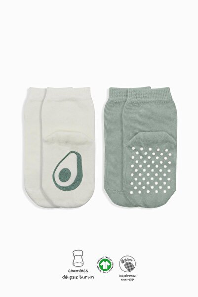 Bistyle Bistil Organik Dikişsiz 2li Meyveli Kaymaz Penye Soket Bebek Çorap