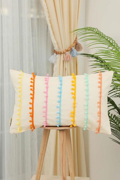 Aisha's Design Colorful Pompom Special Design Decorative Throw Pillow Cover,K-393
