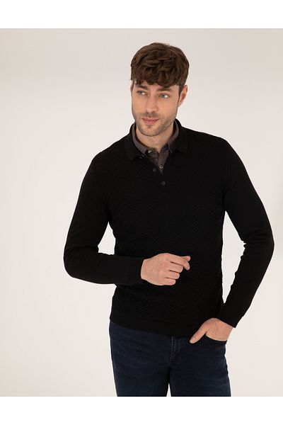 Pierre Cardin Black Slim Fit Polo Neck Knitwear Sweater 50265441 -Vr046