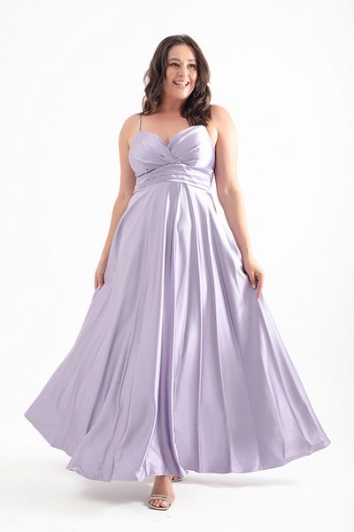 Lafaba Lilac Satin Plus Size Long Evening Dress - Rope Strap Homecoming Dress