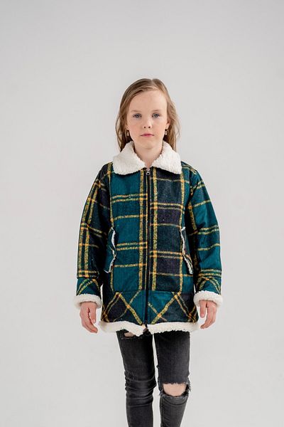 GİYİCEM Girl's Plaided Fur Coat