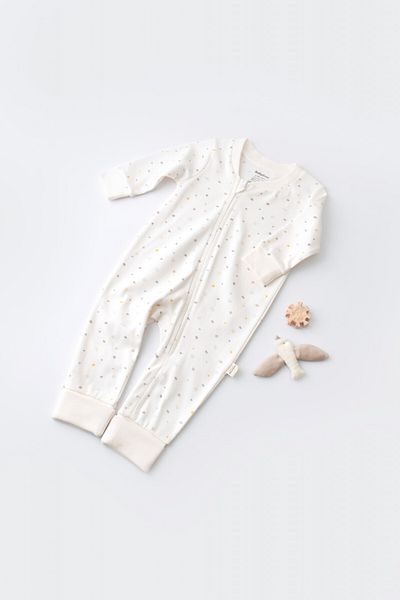 BabyCosy Salopeta cu fermoar cu maneca lunga si pantaloni lungi Ecru cu buline, BabyCosy, 18-24 luni
