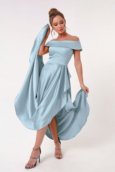 Lafaba Rochie de seară din satin și rochie de absolvire de damă, albastră